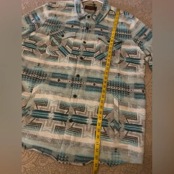Rock & Roll Denim Men’s Beige Teal Turquoise Aztec Jacket Shacket, Size XXL, NWT - Picture 7 of 11